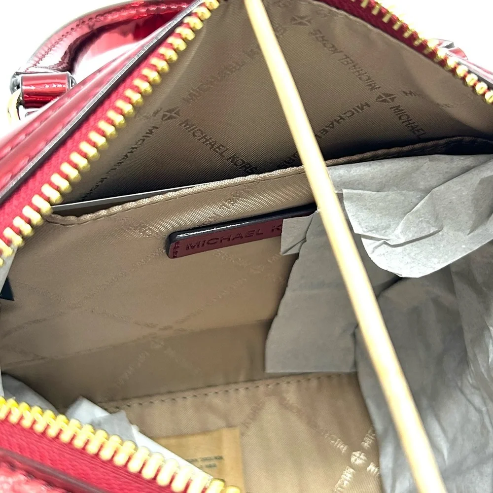 Michael Kors Jet Set Small Patent Duffel Crossbody Bag Cherry
